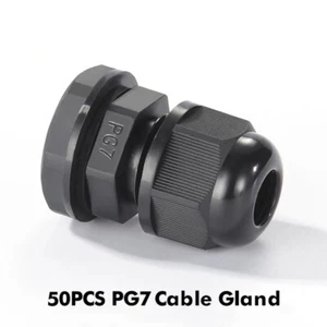 50PCS PG7 Nylon Black Cable Gland Dia. 0.13" - 0.25" Waterproof Wire Connectors - Picture 1 of 8