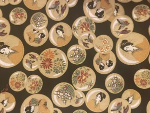 New 2000 Kona Bay Asian Fabric 1.3 yards Cotton Geisha Flowers Gold Detail Mint - Picture 1 of 4