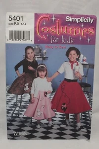 Simplicity easy to sew costumes for kids 5401 Size K5 7-14 poodle skirts - Picture 1 of 2