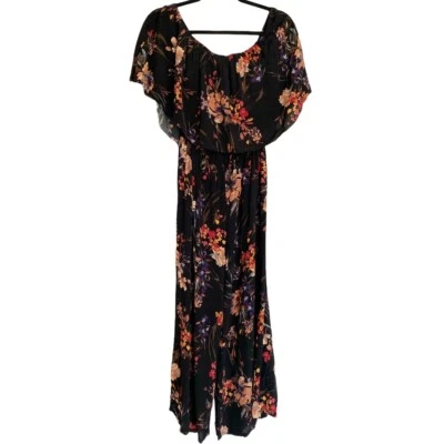 Blue Life Off The Shoulder Black Floral One Piece Jumpsuit Wide Leg Size Small - Image 1 of 4