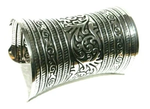 Brazalete de plata ornamentado guante ancho de metal étnico bohemio gitano boho pulsera y4 - Imagen 1 de 4