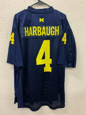 ADIDAS NCAA JERSEY MICHIGAN WOLVERINES JIM HARBAUGH #4 NAVY JERSEY SIZE LARGE Cover