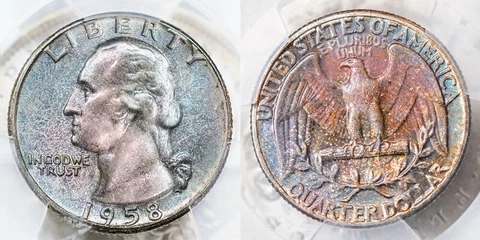 1958-P PCGS MS67 "CAC" WASHINGTON QUARTER NICE RAINBOW TONING *** Cover