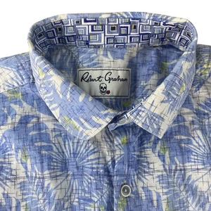 Camisa Robert Graham Spencer S/S Mezcla de Lino Azul Floral Hoja Para Hombre Grande *Leer - Imagen 1 de 6