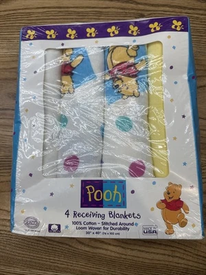 New VTG Set of 4 Disney Winnie the Pooh Receiving Blankets 100% Cotton 30”x40” - Image 1 of 4