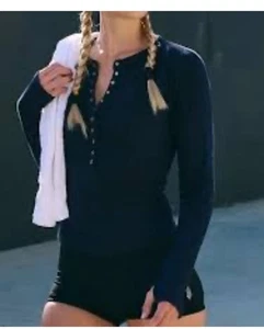 Nuovo Free People FP Movement Kick Off Henley Top a costine taglia media elasticizzato - Foto 1 di 9