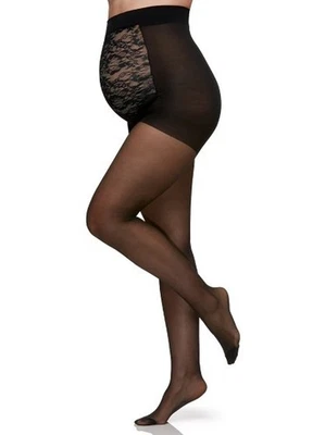 Berkshire Maternity Light Support Pantyhose Nylons Lace Control Top Black C New - Image 1 of 4