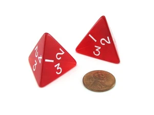 Pack of 2 Jumbo 26mm D4 Transparent Dice - Red with White Numbers - Picture 1 of 1