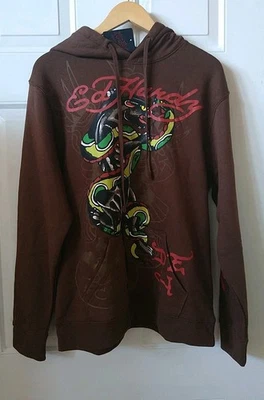ED HARDY MEN'S PANTHER  AND COBRA TATTOO FLEECED SWEATSHIRT HOODIE, SIZE L - Image 1 of 4