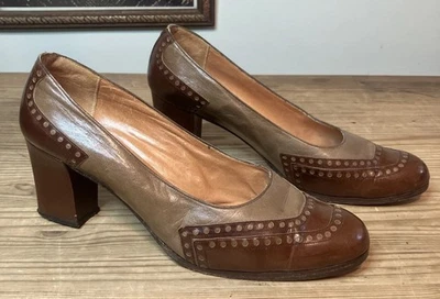 VTG Lord & Taylor Europa Collection Leather Heels Brown 1940s Style Spain Sz 7B - Image 1 of 4