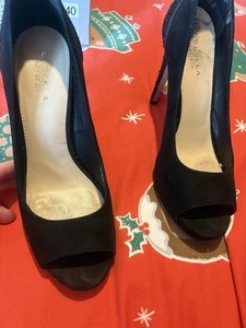 Kurt Geiger Carvela Black Suedette Occasion Peep Toe Sparkly Heels Shoes 7 40 - Picture 1 of 15