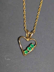 Collar de cadena vintage con colgante de corazón de esmeralda relleno de oro de 18" 1/20 14k GF XL - Imagen 1 de 24
