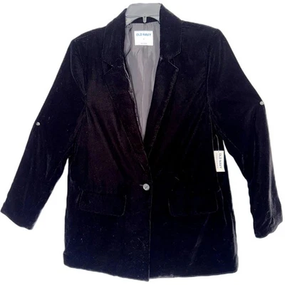 Old Navy Womens Velour Velvet Party Blazer BlackJack Black - Size Large L - NWT - Image 1 of 4