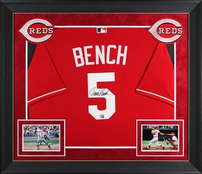 Reds Johnny Bench Authentic Signed Red Majestic Framed Jersey Fanatics - Image 1 of 2