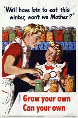 Póster de propaganda Grow Your Own Can Your Own 1943 Segunda Guerra Mundial impresión de arte de pared EE. UU. Foto 1 de 4