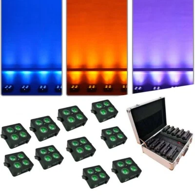 10Pcs+case Mini Uplight IR4 4X18W DMX LED Battery wireless Disco DJ Party light - Image 1 of 4