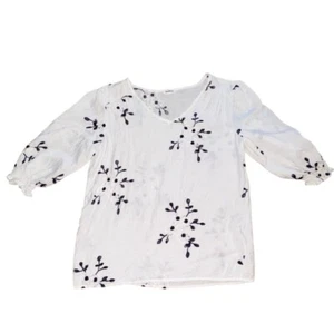 Camicia donna Anthropologie Kindred ricamata in garza manica 3/4 - bianca - M - GUC - Foto 1 di 5