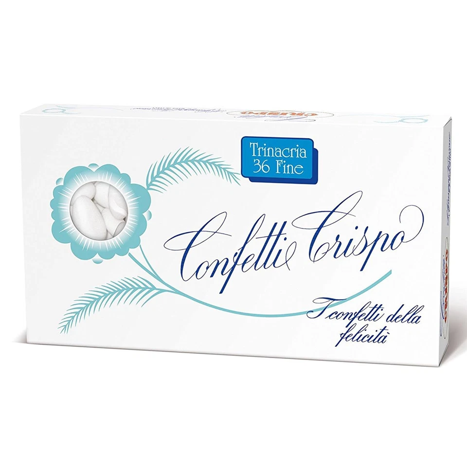 CONFETTI CRISPO CLASSICI TRINACRIA 36 FINE 1kg MANDOLA BIANCO MATRIMONIO BIANCHI