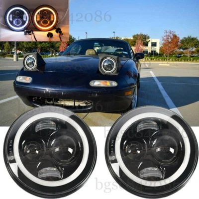 Par de faros LED halo ojo de ángel para Mazda Miata MX5 MX-5 H6024 90W 7 pulgadas Foto 1 de 4