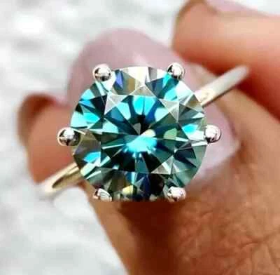 Anillo solitario de diamantes tratados azules corte redondo certificado de 5,00 quilates plata 925 RARO Foto 1 de 4