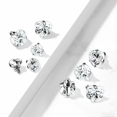 3 Pc 4 MM Heart Shape CZ Internal Threaded Dermal Anchor Heads 14G - Image 1 of 2