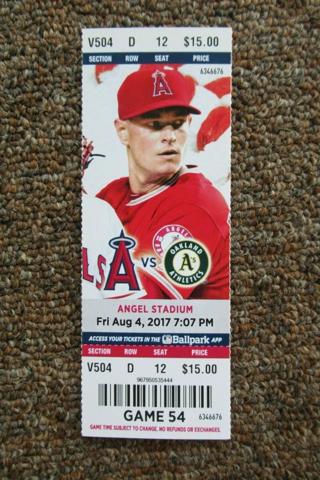 LOS ANGELES ANGELS VS OAKLAND ATHLETICS 8/4/2017 FULL TICKET ~ MATT CHAPMAN HR - Image 1 of 1
