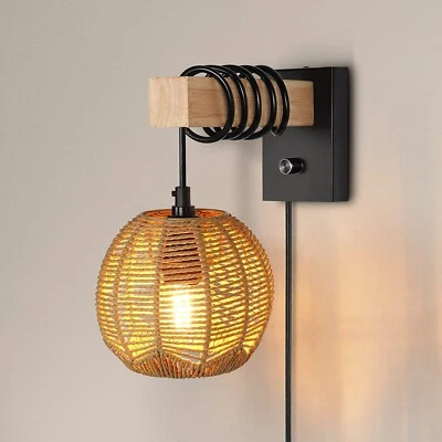 New! FRIDEKO Wicker Rattan Shade "HANGING PENDANT LIGHT"/ Lamp (Hand Woven) - Image 1 of 4