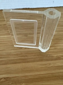 Clear Acrylic Small Photo Frame Vtg 80s 90s 1.625 W x 2.375” H Pen Flower Vase - Picture 1 of 11