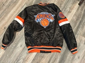 Nwot’s New York Knicks Orange Black Satin Starter Bomber Jacket Men’s L - Picture 1 of 18