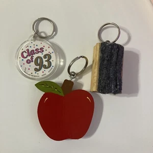 Mini Eraser Class Of 93 Wooden Apple Lot of 3 Keychains Teacher School 90s - Picture 1 of 4