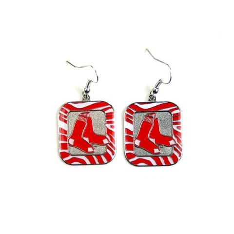 Boston Red Sox MLB Zebra Style Dangle Earrings Cover