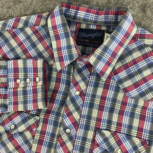 Vintage Wrangler Mens Shirt XL 17.5/35 Multi Plaid X-Long Tails Pearl Snap Up - Picture 1 of 11