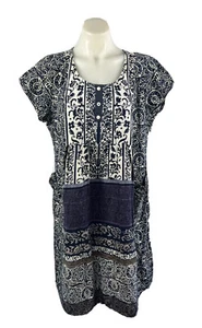 ORIENTIQUE NATURALLY Short Sleeve Navy & White Print A Line Dress Size 16 - Picture 1 of 8