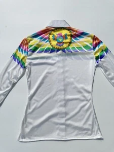 Camicia vintage anni 70 NIK NIK Rainbow Bird Italia rara tg 9/10 novità stampa nylon - Foto 1 di 5