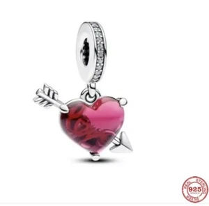 💖 Charm HERZ mit PFEIL Anhänger ROT 925 Silber f Pandora Armband Halskette 💖 - Bild 1 von 5