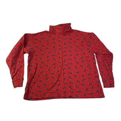 Camisa De Colección Mickey Mouse Para Mujer Grande Roja Cuello Alto Disney Estampado Completo Años 90 Foto 1 de 4