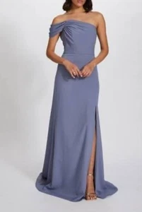 Abito da damigella Amsale blu francese maxi Dorothy GB263P drappeggiato monospalla 12 - Foto 1 di 9