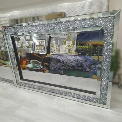 ARTLOGE Wandspiegel in Silber dekorativ mit Diamandrahmen eckig Deko Spiegel 120 - Bild 1 von 4