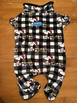 花生狗 Pjs “Snoopy” 柔软抓绒 黑色/白色方格 - 尺寸 大号 开放式底部 — 第 1/4 张图片