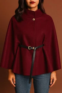 Ladies Belted Poncho Cape Shawl Womens Jacket Coat Jumper Winter Top Jacket 8-14 - Picture 1 of 6