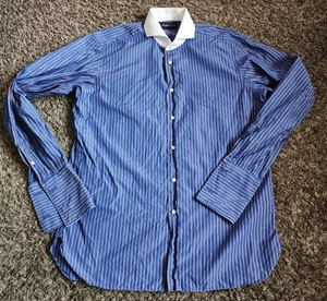 Ralph Lauren Purple Label Blue Striped Multi Contrast Collar Dress Shirt Sz 16 - Picture 1 of 7