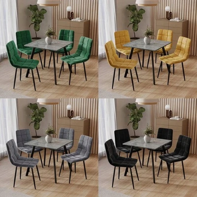 Modern Dining Table & 4Pc Padded Chairs Set Stylish Comfortable Kitchen Concrete - Image 1 of 4