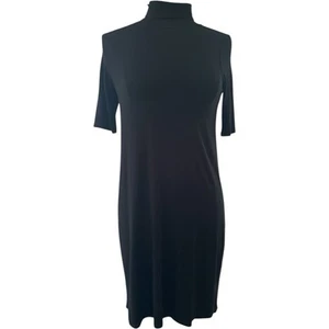 Eileen Fisher Dress Womens Small Black Short Sleeve High Neck Stretch Pullover - Picture 1 of 18