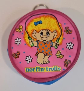 Norfin Trolls 1992 Vtg Pink Blue Coin Purse Key Fob Butterfly Jump Roping - Picture 1 of 8