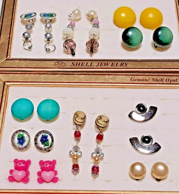 J10 - 10 Paar Ohrclips Versilbert in Verschiedene Materialien und Epochen  - Bild 1 von 4