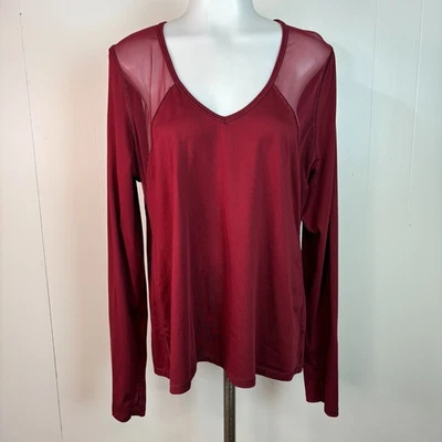 Victoria Secret Top Deportivo Grande Borgoña Malla Transparente Elastizada Cuello en V Camisa Entrenamiento Foto 1 de 4