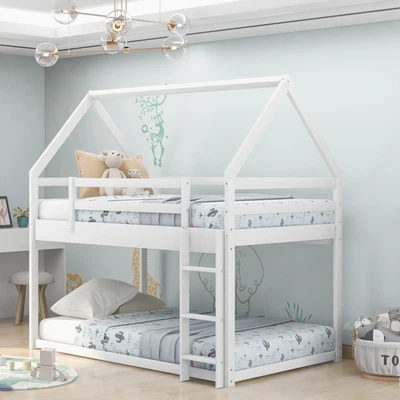 Euroco Twin Over Twin House Bunk Bed for Kids & Teens - White Finish - Image 1 of 4