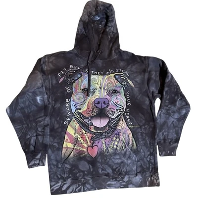 The Mountain Hoodie Mens M Gray Dog Pit Bull Tie Dye Puppy Pullover Sweatshirt - Image 1 of 3