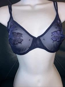 Maison Lejaby BH Navy Schmetterlinge Bügel BH 38 L Italy - Bild 1 von 6