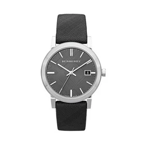 Burberry BU9024 Grey Dial Black Leather Strap 38mm Unisex Watch - Picture 1 of 5